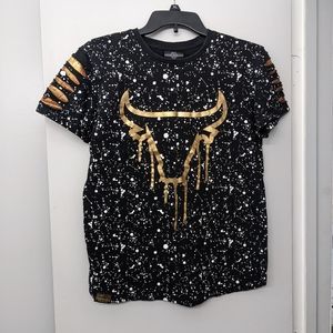 Switch Remarkable Black and gold paint splatter shirt with bull Size Large Mens